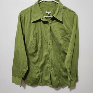 Talbots Womens Long Sleeve Bright Lime Green Cotton Button Down. Size 1x B17